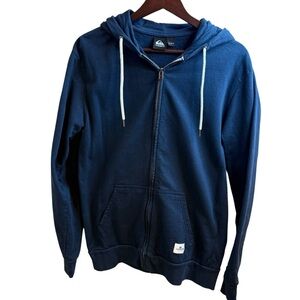 Quiksilver Men's Navy Full Zip Blue Fleece Hoodie Y2K